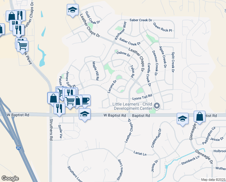 map of restaurants, bars, coffee shops, grocery stores, and more near 199 Talus Road in Monument