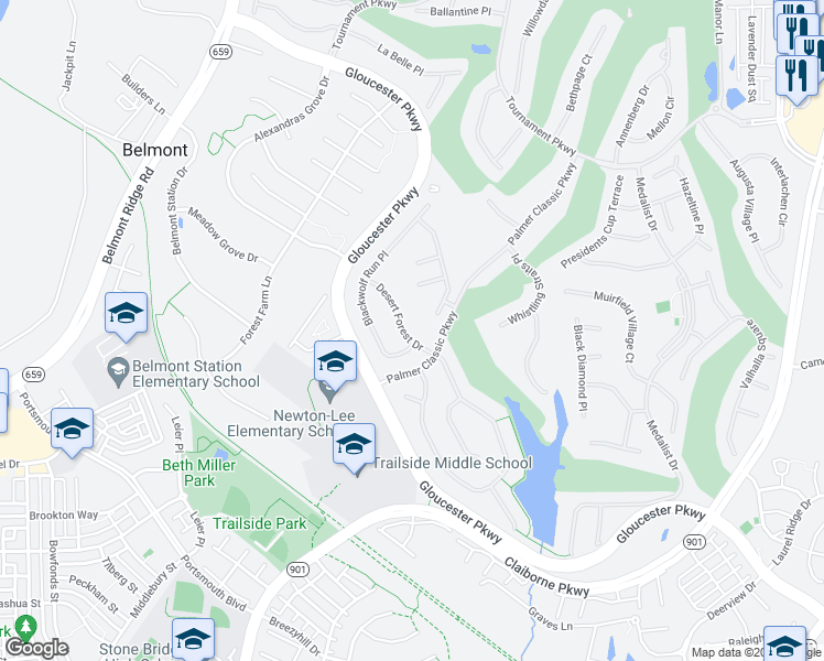map of restaurants, bars, coffee shops, grocery stores, and more near 20126 Desert Forest Drive in Ashburn