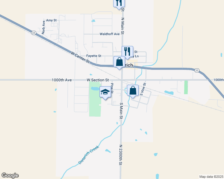 map of restaurants, bars, coffee shops, grocery stores, and more near North Pine Street in Dieterich