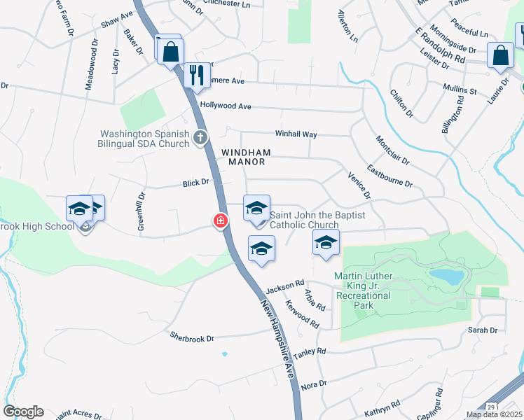 map of restaurants, bars, coffee shops, grocery stores, and more near 705 Brantford Avenue in Silver Spring