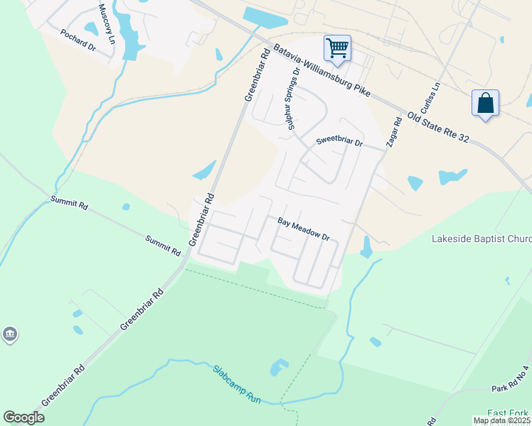 map of restaurants, bars, coffee shops, grocery stores, and more near 255 North Meadow Court in Batavia