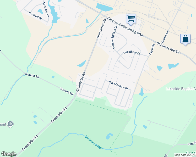 map of restaurants, bars, coffee shops, grocery stores, and more near 221 Park Meadow Drive in Batavia