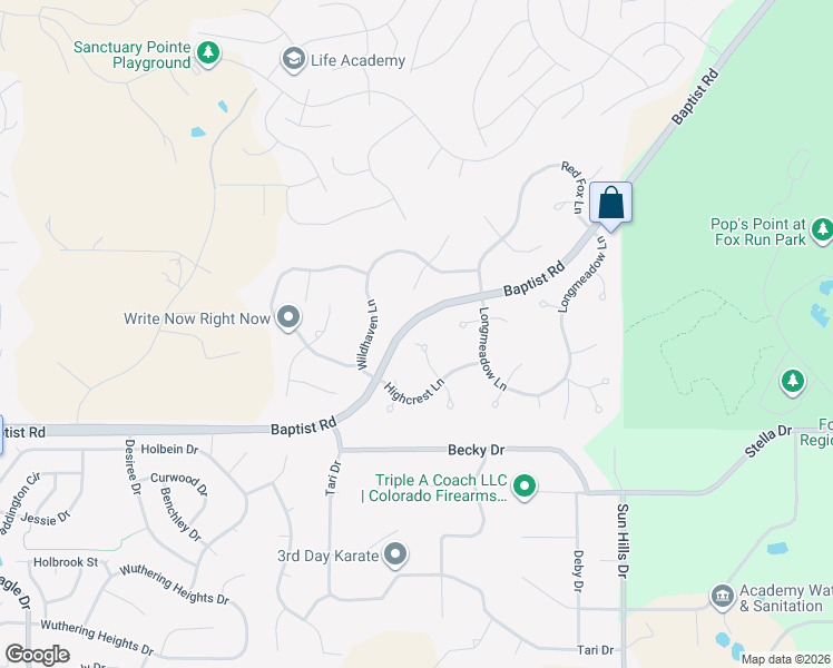 map of restaurants, bars, coffee shops, grocery stores, and more near 16025 Cliffrock Court in Colorado Springs