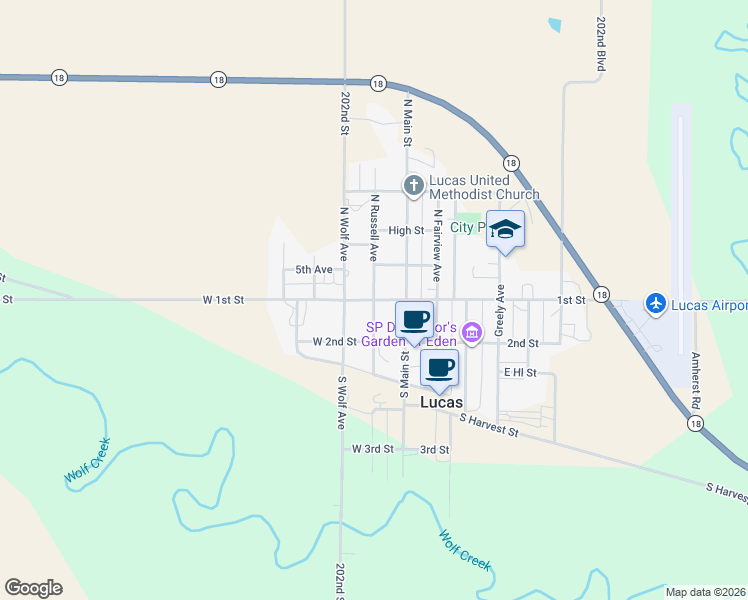 map of restaurants, bars, coffee shops, grocery stores, and more near 100-130 Russell Avenue in Lucas