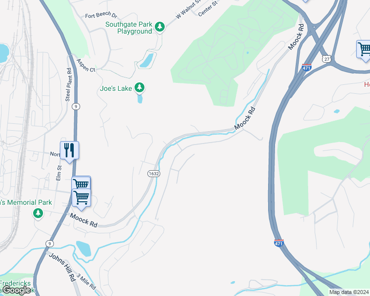 map of restaurants, bars, coffee shops, grocery stores, and more near 38 Woodland Hills Drive in Newport
