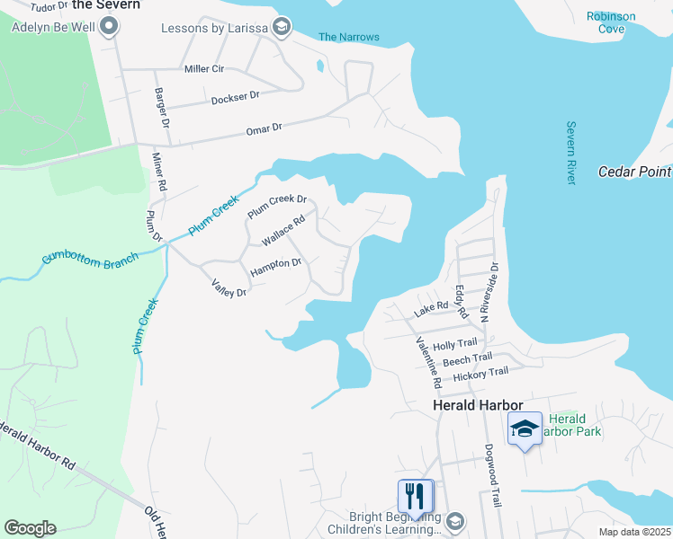 map of restaurants, bars, coffee shops, grocery stores, and more near 840 Valentine View in Crownsville