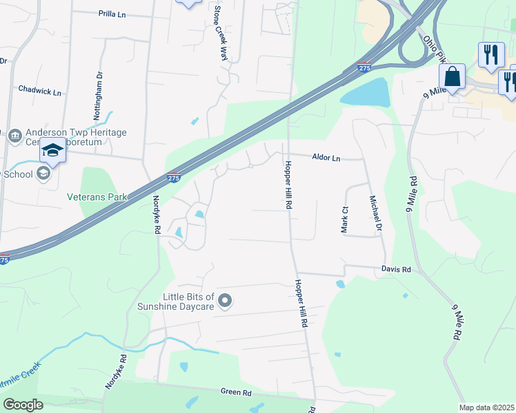 map of restaurants, bars, coffee shops, grocery stores, and more near 494 Lemaster Drive in Cincinnati