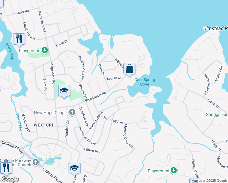 map of restaurants, bars, coffee shops, grocery stores, and more near 443 Broadwater Road in Arnold