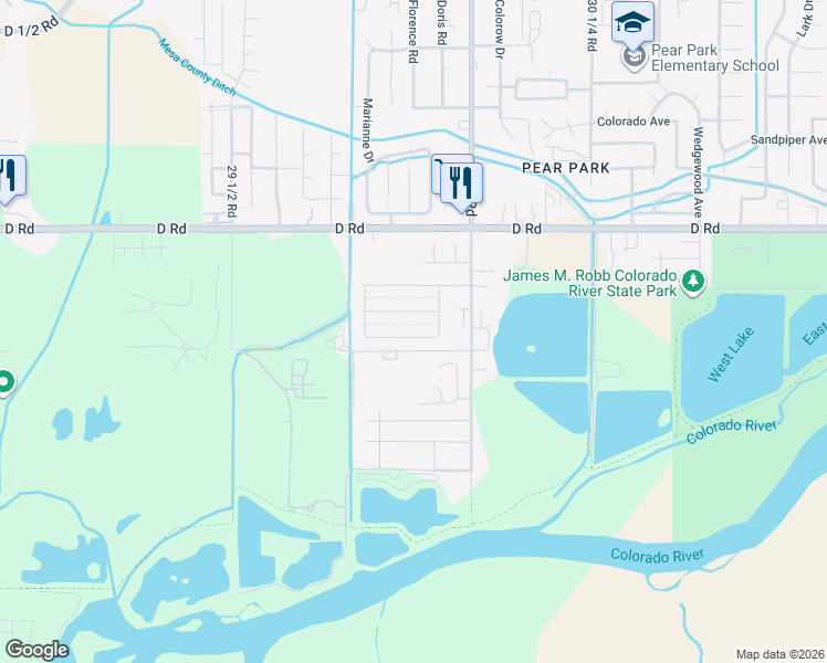 map of restaurants, bars, coffee shops, grocery stores, and more near 2983-2985 Globe Willow Avenue in Grand Junction