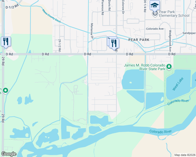 map of restaurants, bars, coffee shops, grocery stores, and more near 2983-2985 Globe Willow Avenue in Grand Junction
