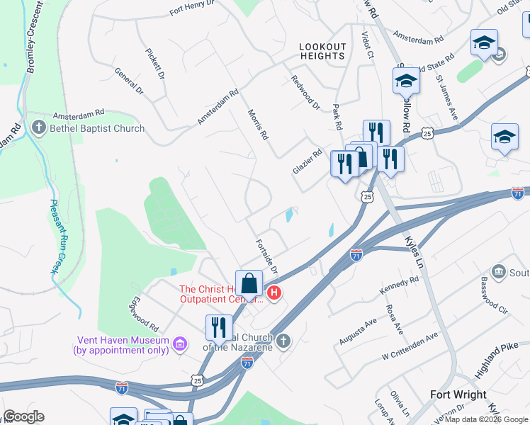 map of restaurants, bars, coffee shops, grocery stores, and more near 1917 Fortside Circle in Fort Mitchell