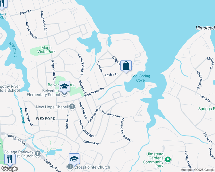 map of restaurants, bars, coffee shops, grocery stores, and more near Broadwater Road in Arnold