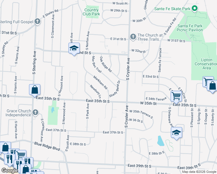 map of restaurants, bars, coffee shops, grocery stores, and more near 12221 Mar Bec Trail in Independence
