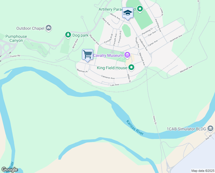 map of restaurants, bars, coffee shops, grocery stores, and more near 253 Stewart Ave in Fort Riley