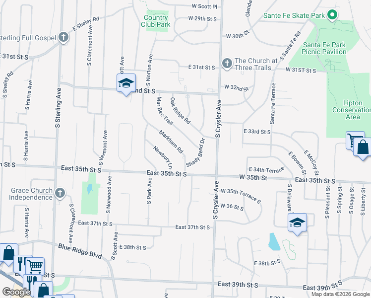 map of restaurants, bars, coffee shops, grocery stores, and more near 12221 Mar Bec Trail in Independence