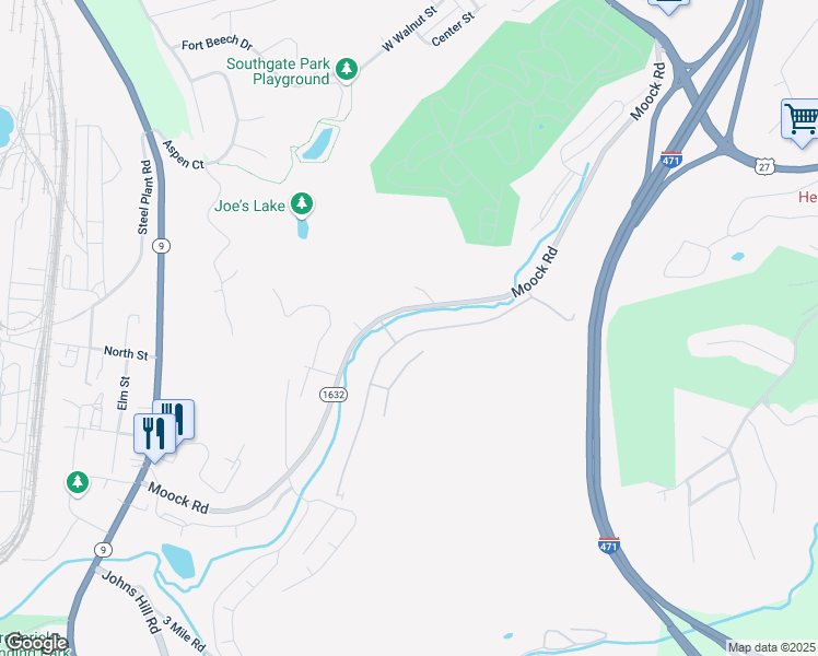 map of restaurants, bars, coffee shops, grocery stores, and more near 46 Woodland Hills Drive in Southgate