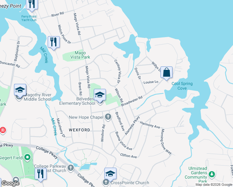 map of restaurants, bars, coffee shops, grocery stores, and more near 878 Wilson Road in Arnold