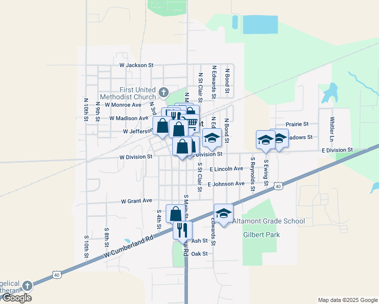 map of restaurants, bars, coffee shops, grocery stores, and more near 3 North Main Street in Altamont