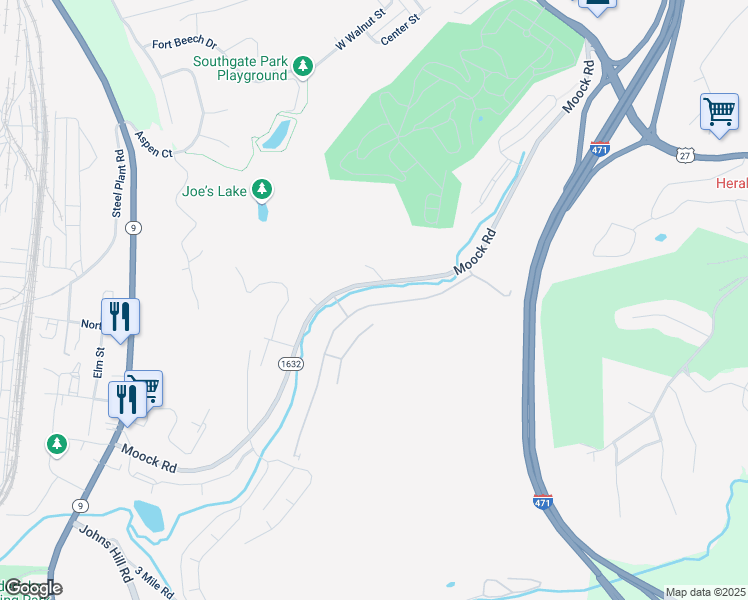 map of restaurants, bars, coffee shops, grocery stores, and more near 54 Woodland Hills Drive in Southgate