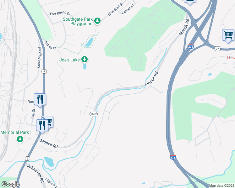 map of restaurants, bars, coffee shops, grocery stores, and more near 46 Woodland Hills Drive in Southgate