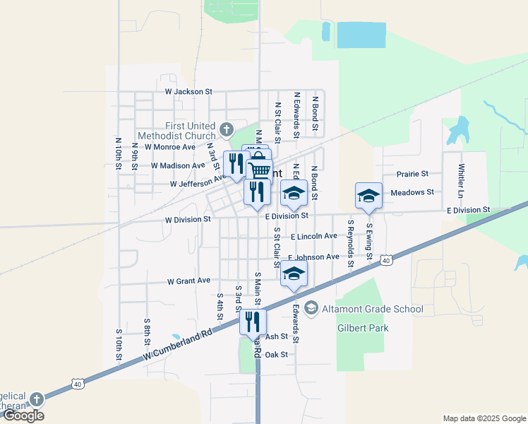 map of restaurants, bars, coffee shops, grocery stores, and more near 3 North Main Street in Altamont