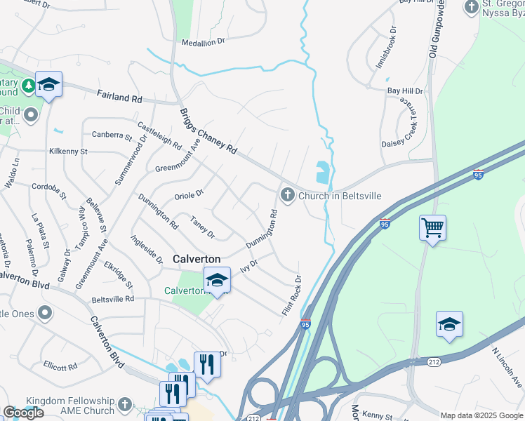 map of restaurants, bars, coffee shops, grocery stores, and more near 13109 Holly Ct in Beltsville