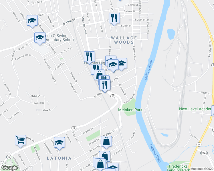 map of restaurants, bars, coffee shops, grocery stores, and more near 7 Levassor Place in Covington