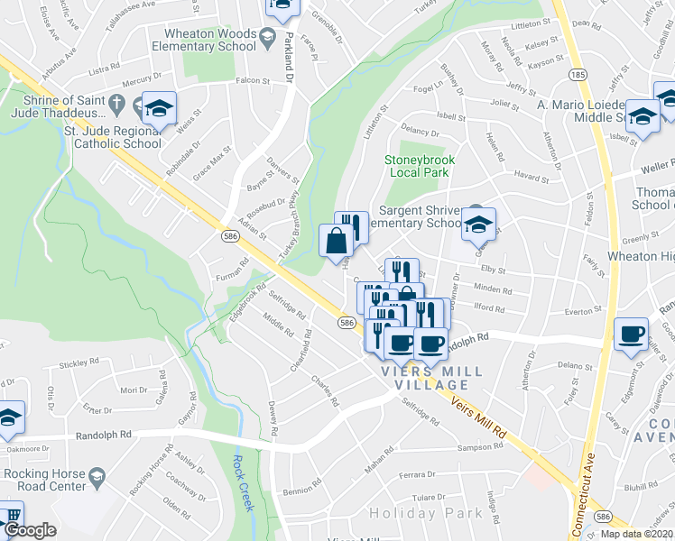 map of restaurants, bars, coffee shops, grocery stores, and more near 4313 Havard Street in Silver Spring