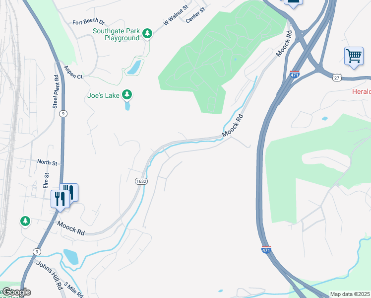 map of restaurants, bars, coffee shops, grocery stores, and more near 54 Woodland Hills Drive in Southgate