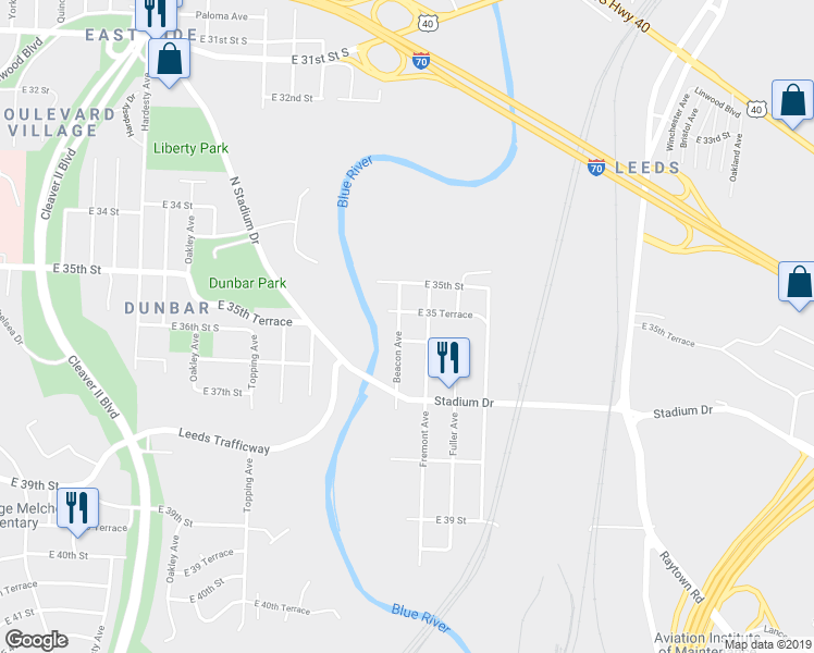 map of restaurants, bars, coffee shops, grocery stores, and more near 3537 Beacon Avenue in Kansas City