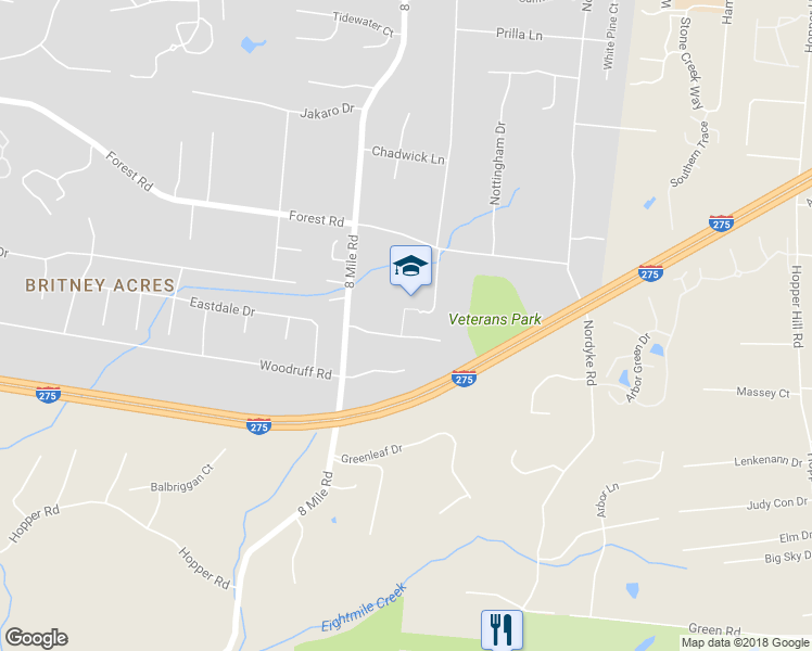 map of restaurants, bars, coffee shops, grocery stores, and more near 8430 Brownsboro Place in Cincinnati