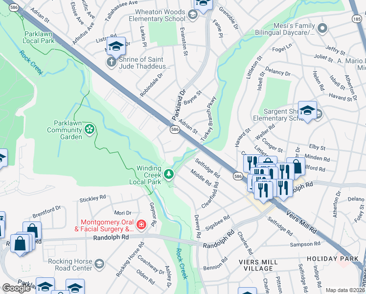 map of restaurants, bars, coffee shops, grocery stores, and more near 4504 Furman Road in Silver Spring