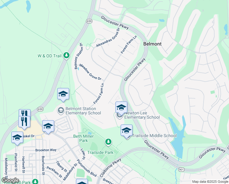 map of restaurants, bars, coffee shops, grocery stores, and more near 20117 Prairie Dunes Terrace in Ashburn