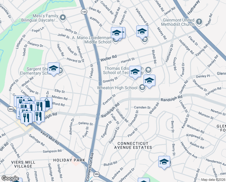map of restaurants, bars, coffee shops, grocery stores, and more near 12403 Goodhill Road in Silver Spring