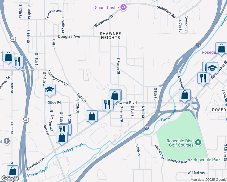 map of restaurants, bars, coffee shops, grocery stores, and more near 1708 Stinson Avenue in Kansas City