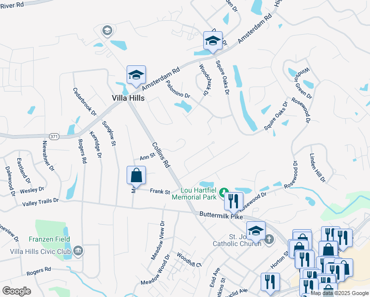 map of restaurants, bars, coffee shops, grocery stores, and more near 2457 Felice Drive in Villa Hills