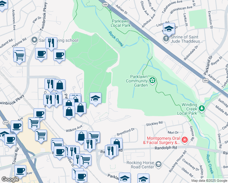 map of restaurants, bars, coffee shops, grocery stores, and more near 12409 Braxfield Court in North Bethesda