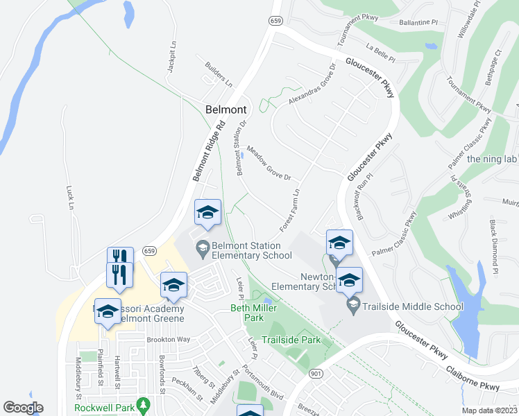 map of restaurants, bars, coffee shops, grocery stores, and more near 20011 Belmont Station Drive in Ashburn