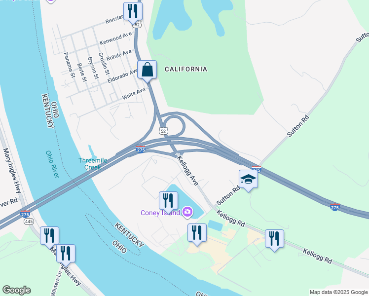 map of restaurants, bars, coffee shops, grocery stores, and more near in Cincinnati