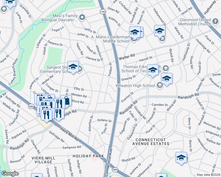 map of restaurants, bars, coffee shops, grocery stores, and more near 3708 Fairly Street in Silver Spring