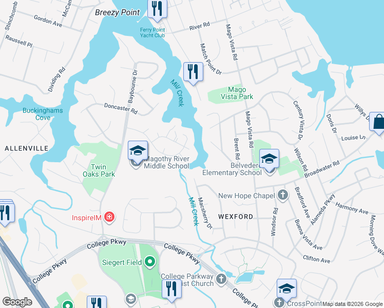 map of restaurants, bars, coffee shops, grocery stores, and more near 245 Saint Antons Way in Arnold