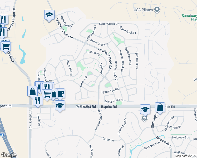 map of restaurants, bars, coffee shops, grocery stores, and more near 265 Talus Road in Monument