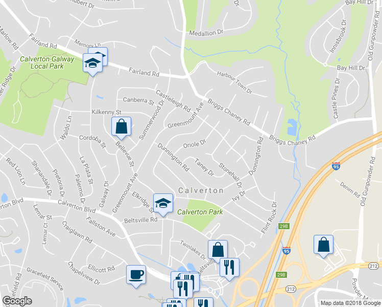 map of restaurants, bars, coffee shops, grocery stores, and more near 13106 Taney Drive in Beltsville