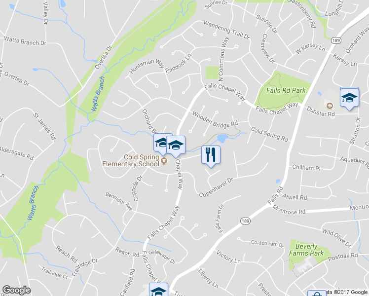 map of restaurants, bars, coffee shops, grocery stores, and more near 9104 Orchard Brook Drive in Rockville