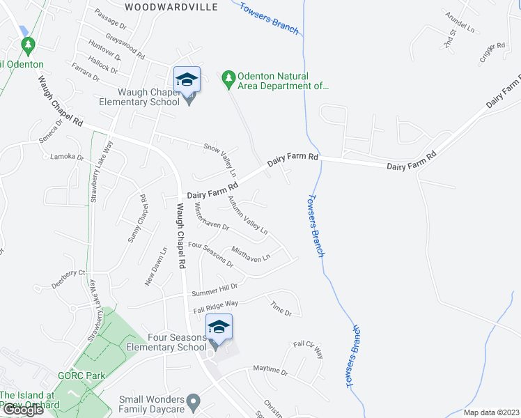 map of restaurants, bars, coffee shops, grocery stores, and more near 2235 Autumn Valley Circle in Gambrills