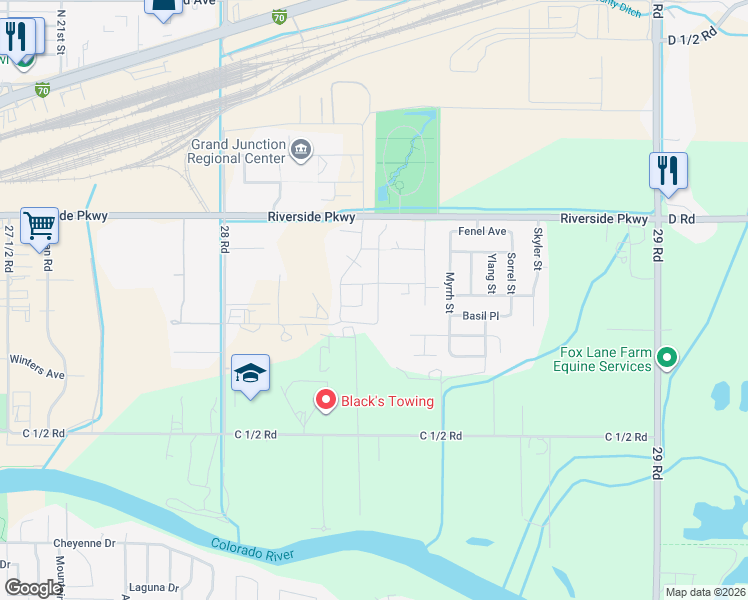 map of restaurants, bars, coffee shops, grocery stores, and more near 379-383 Kathleen Circle in Grand Junction