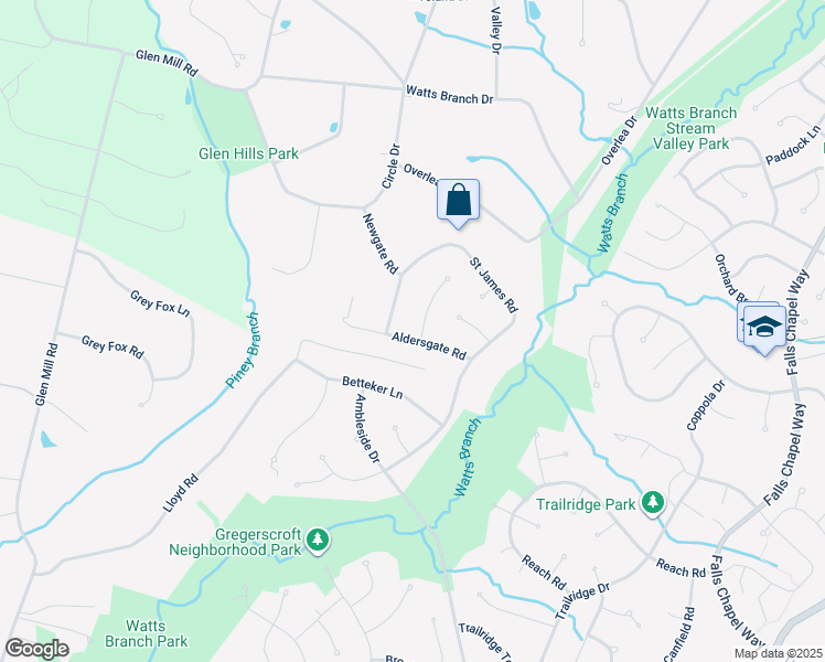 map of restaurants, bars, coffee shops, grocery stores, and more near 9801 Aldersgate Road in Rockville