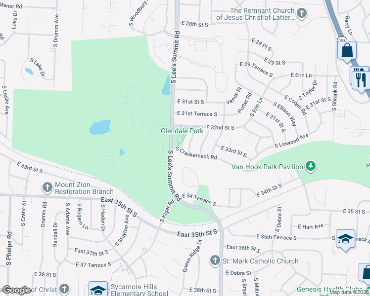map of restaurants, bars, coffee shops, grocery stores, and more near 3220 South Trail Ridge Avenue in Independence