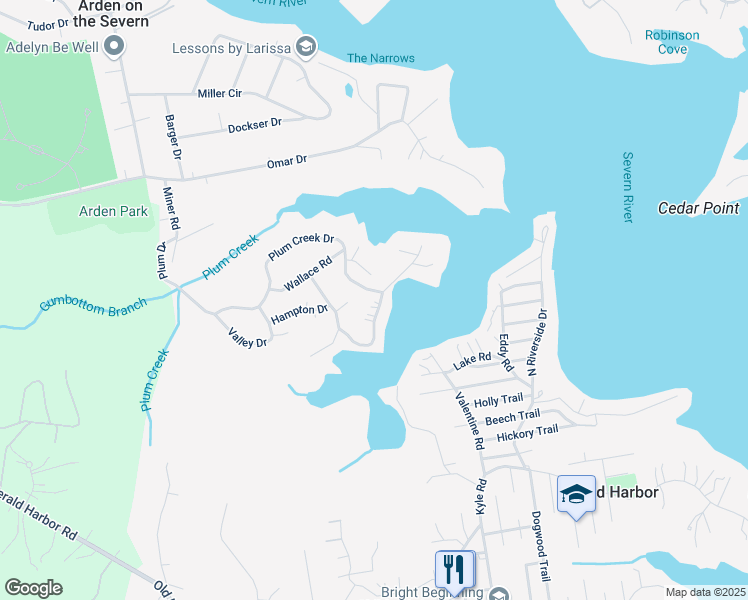 map of restaurants, bars, coffee shops, grocery stores, and more near 836 Valentine View in Crownsville