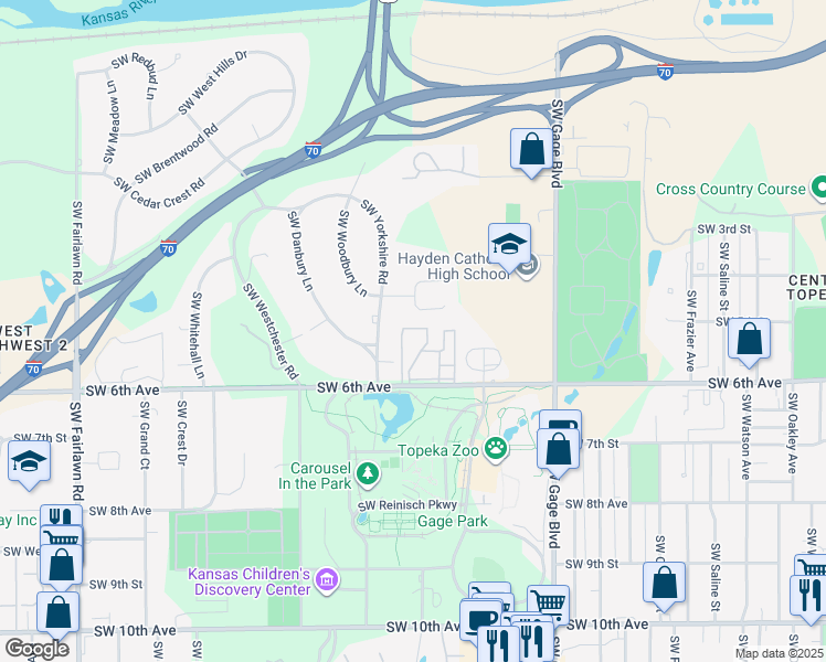 map of restaurants, bars, coffee shops, grocery stores, and more near 4154 Southwest 6th Avenue in Topeka